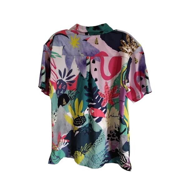 Peacock Sleeves Floral Beach Camp Hawaiian Button Up Shirt Mens Size Medium - Picture 2 of 6